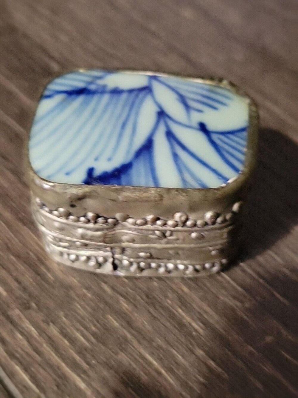 Ant Porcelain Shard Metal Engraved Trinket Box 1x1.5in Grannycore Cottagecore